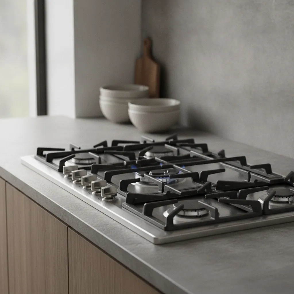 Empava 5-burner gas cooktop with cast-iron grates on a kitchen counter