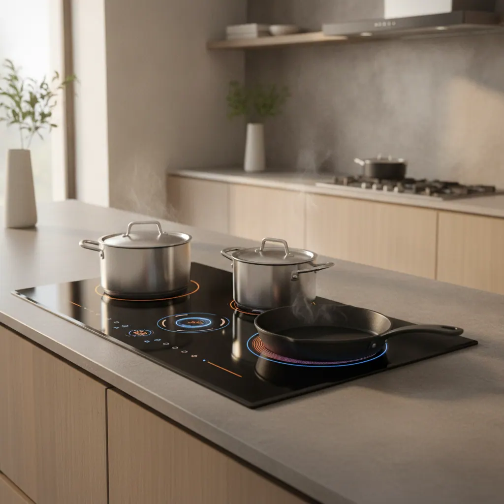 LG induction cooktop with sleek touch controls installed in a bright modern kitchen