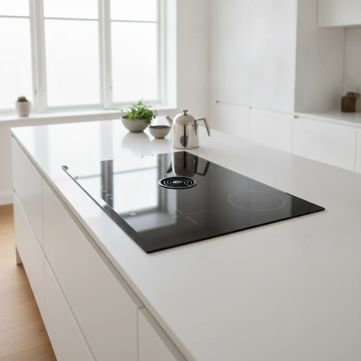 Miele induction cooktop with TempControl built into a modern kitchen island