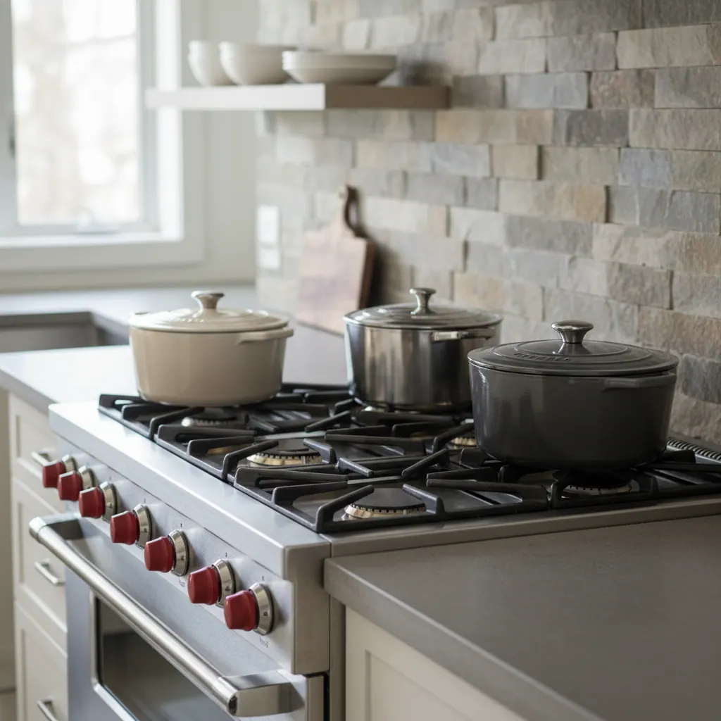 Wolf CG365P/S six-burner gas cooktop with red knobs and continuous cast-iron grates